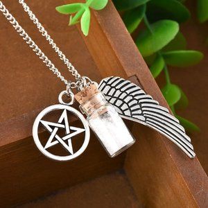 Spiritual supernatural Protection Necklace Angel Wing Pentagram Salt Burn Bottle